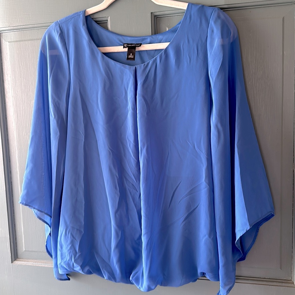 Blue Flutter Sleeve Blouse